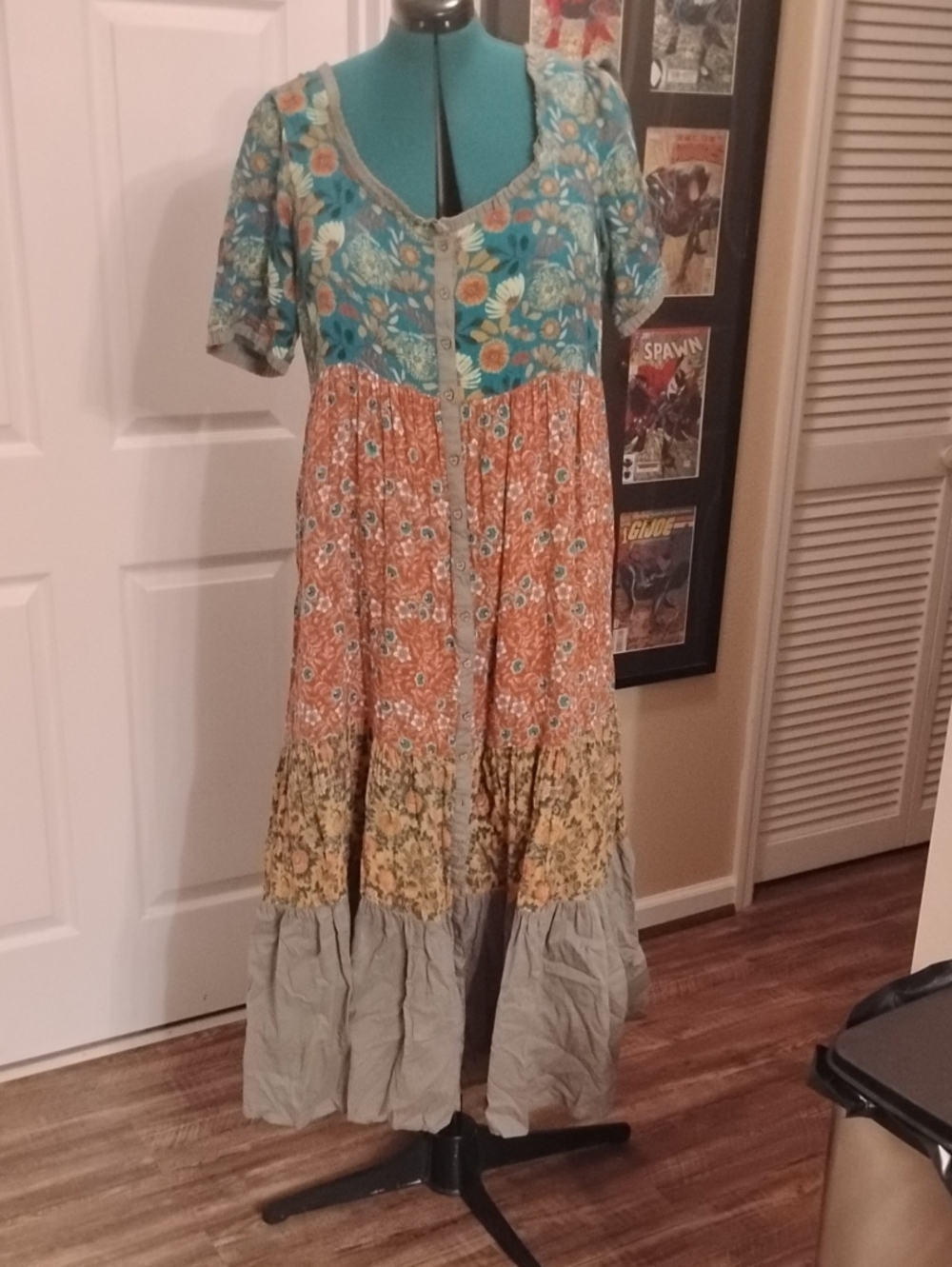 NATURAL LIFE Teal, Rust & Yellow Floral Tiered Maxi Dress